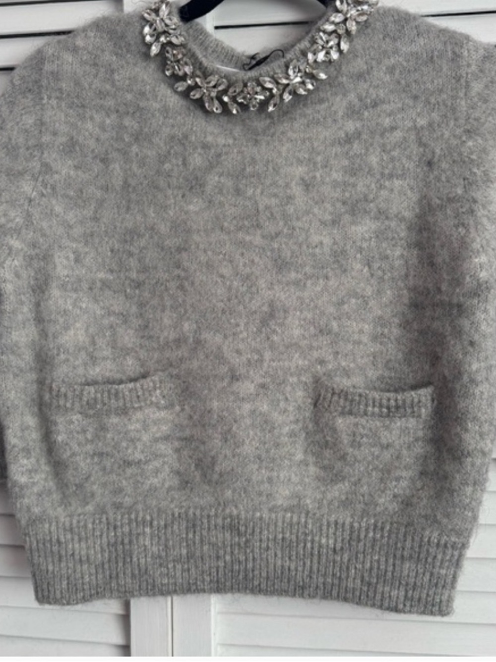 Zara Grey Jeweled Crewneck Sweater, tag removed but brand new, size S